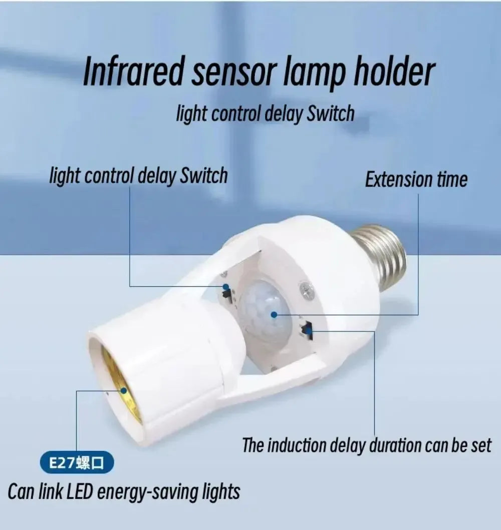 360 Degrees PIR Human Induction Motion Sensor LED Night Lamp Holder Corridor Base E27 Delay Time Adjustable Switch