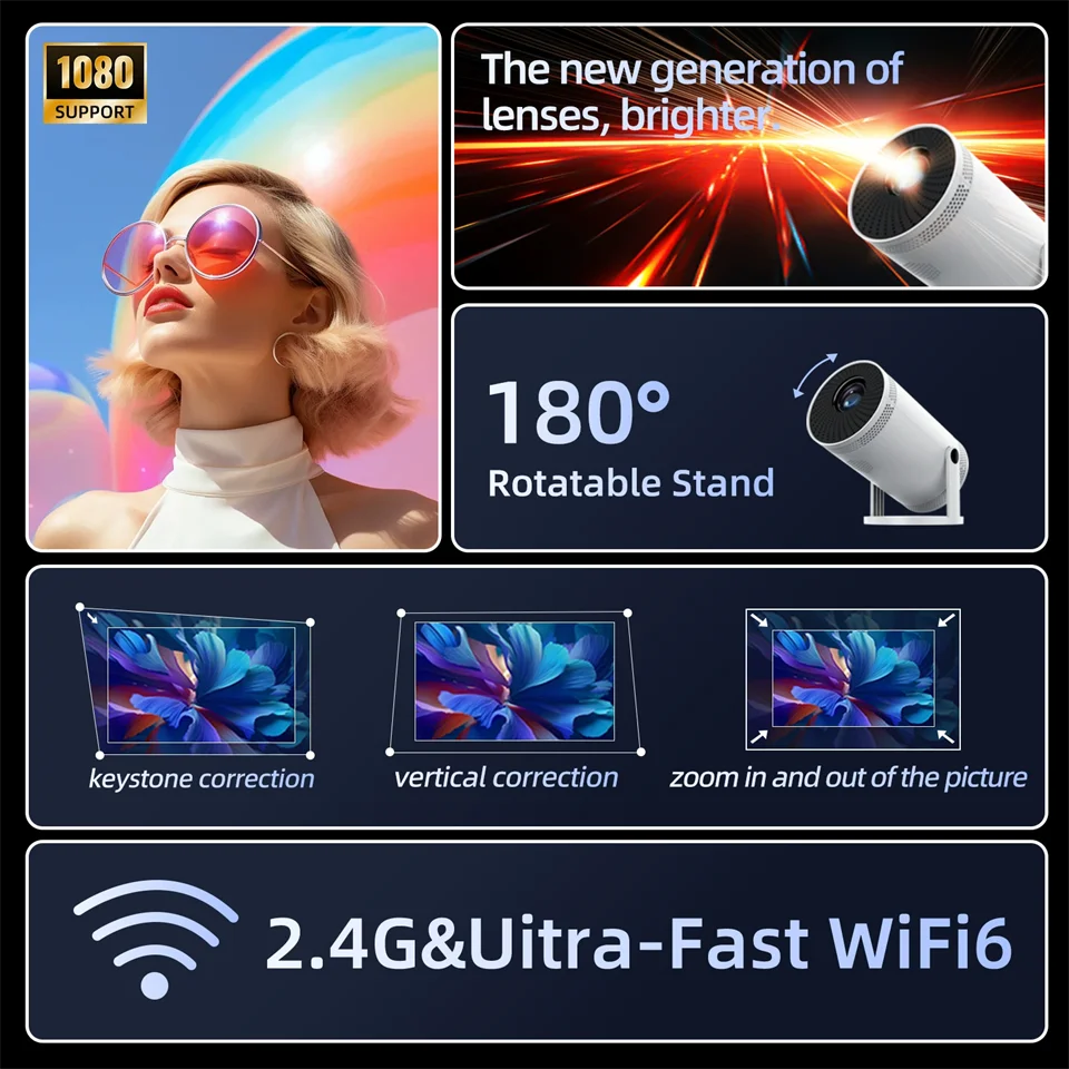 Home theater outdoor portable projector Transpeed Android 11 Wifi6 260ANSI projector Allwinner 713 1280 * 720P4K180 BT 5.0